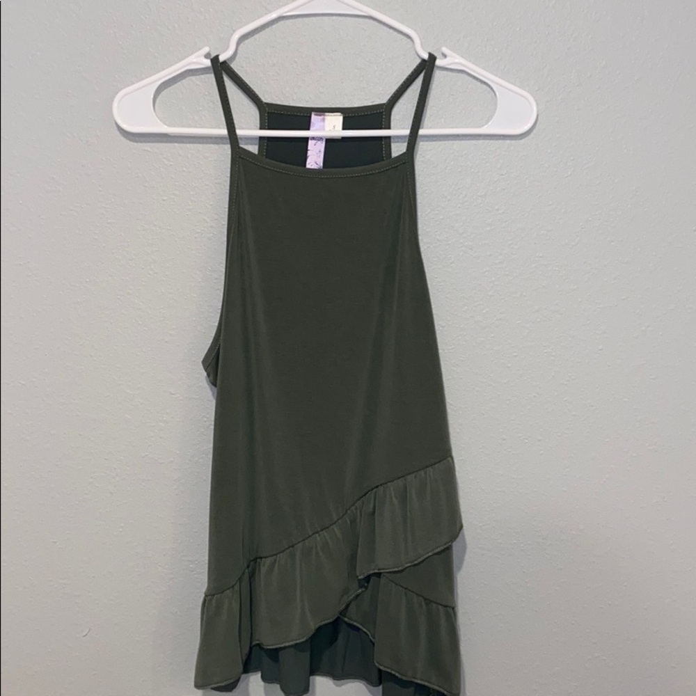 Olive green tank top with Ruffles